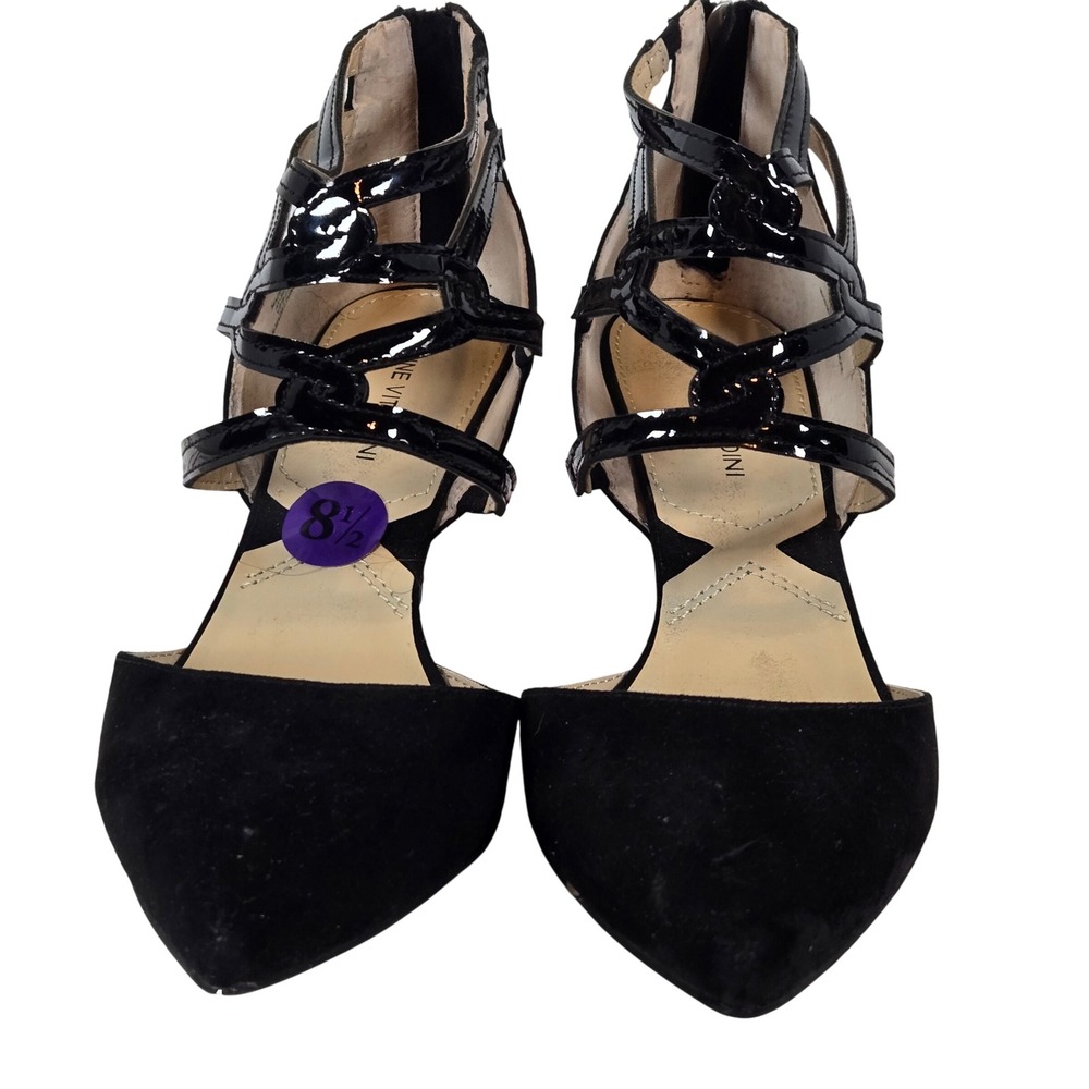 Adrienne Vittadini Black Suede Pointed Toe Strappy Stiletto Heel Dress Shoes